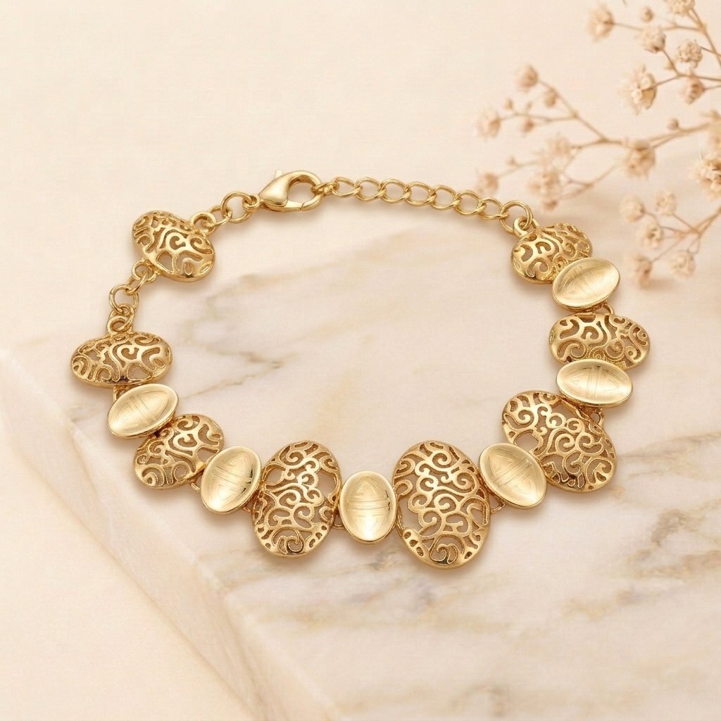 Stainless Steel Cutout Oval Link Bracelet
