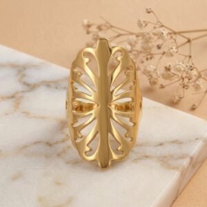 Adjustable Filigree Leaf Stainless Steel Ring