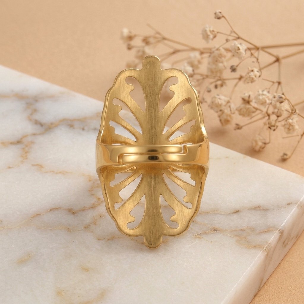 Adjustable Filigree Leaf Stainless Steel Ring - Image 3