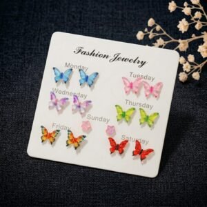 Butterfly Resin Stud Earring Set (7 Pairs) - 304 Stainless Steel Posts